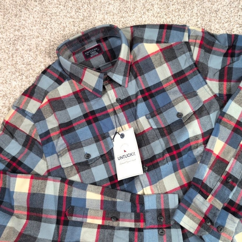 UNTUCKIT Mens Plaid Flannel Long Sleeve Shirt XSmall Button Down‎ Casual